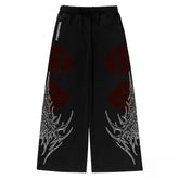 Anime Cloud Print Wide Leg Pants Streetwear Harajuku Loose Trousers with Wing Pattern Elastic Waist Casual Bottoms