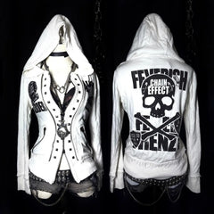 Retro Dark Style Zipper Hoodie Y2K Clothess Hip Hop Skull Patch Embroidery White Oversized Sweatshirt