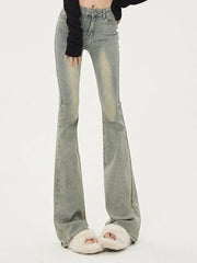 Ins Korean High Waist Flared Jeans High Street Boot Cut Pants Lady Y2k 2000s Yellow Denim Bell Bottom Trousers