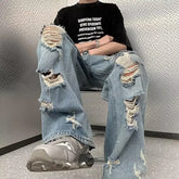 Vintage Distressed Straight-leg Jeans American Style Slimming Bell Bottoms Loose Fit High-waisted Thin Version