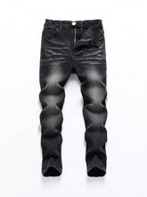 1 Piece of Four-Season Snowflake Washed Jeans, Stretch Slim Fit Light Gray Dark Black Casual Denim Pants, Normcore