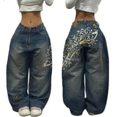 American Trend Retro Hip-hop Embroidery Pattern Baggy Jeans