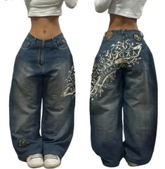 American Trend Retro Hip-hop Embroidery Pattern Baggy Jeans
