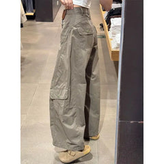 High Waist Wide Leg Knife Edge Denim Jeans Casual Loose Straight Workwear Trousers American Retro Style Long Pants