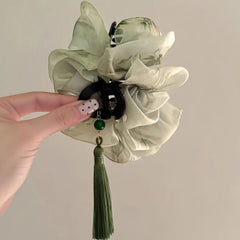 Vintage Chinese Style Tassel Hair Claw Ink Wash Gauze Shark Gripper
