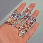 Vintage Colorful Crystal Stone Rings Set