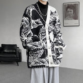 Printed Sweater Coat Top quality V Neck Knitted Cardigan Lazy Chic Elegant Sweater High Street Hip Hop Oversized