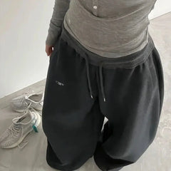 American Black Retro Hip-Hop Oversized Casual Sweatpants Korean Streetwear Loose High Waist Jogging Wide Leg Pants