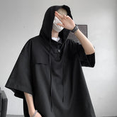 5 Colors Hooded T shirt Korean Half Sleeve Pullover Streetwear Loose T-shirt Tops Drawstring Clothing