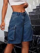 Vintage Blue Denim Shorts Casual Loose Jean Multi Pockets Vacation Beach Streetwear Trendy Solid Color Shorts