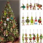 18Pcs 2D Acrylic Christmas Tree Green Monsters Ornaments Cute Green Monsters Christmas Tree Pendants Christmas Tree Decor