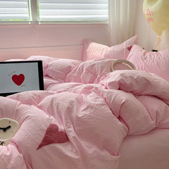 Korean Solid Color Bedding Set Adults Kids Twin Full Queen Size Soft Bed Flat Sheet Duvet Cover Set Pillowcases Simple Bed Linen