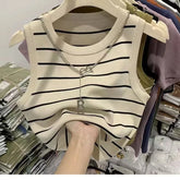 Striped Stretch Vest Basic Versatile Short Top Clothing