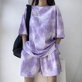 T-Shirt Shorts Suit Set Casual Tie Dye Loose tshirt