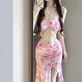 Long Dress Bikini Halter Neck Swimsuit with Removable Pads Beach Cover Up Flowy Swimsuit