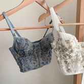 Three-dimensional embroidered bra lace fish bone corset widened breasted with steel ring 2/1 half cup bralette underwear