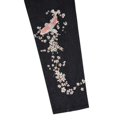 American Style Loose Jeans Gothic Punk Carp Cherry Blossom Embroidery Casual Straight Wide Leg Jeans Streetwear