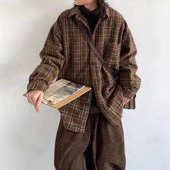 Striped Workwear Long-Sleeved Shirt Japanese Retro Casual Trend Simple Loose College Style Tops