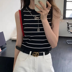 Striped Stretch Vest Basic Versatile Short Top Clothing
