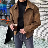 Retro Brown Brown Suede Bomber Jackets
