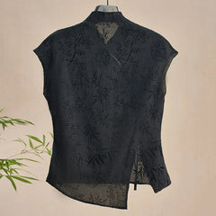 Retro Thin Shirt Chinese Style Cheongsam Top Black Jacquard Short Sleeve T-shirt Mature Clothing