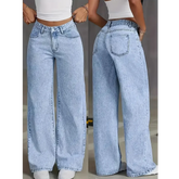 plus Size Wide Leg Jeans Washed Elastic Casual Loose Fit Ladies Denim Pants Comfortable Stretchy Trousers