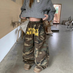 Fashionable Camouflage Denim Pants Trendy Japanese Harajuku Style Loose Fit Long Pants Polyester Fiber Comfortable Casual Lei...