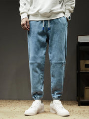 Cargo Jeans Slight Stretch Cotton Denim Jogger Pants Black Blue Streetwear Baggy Jeans