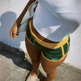 Green Shorts Brazil Pattern Embroidery Beach Shorts Drawstring Elastic Waist plus size shorts