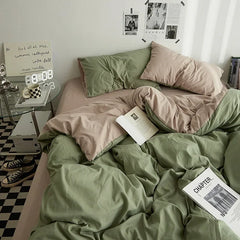 Solid Color Double Washed Cotton Bedding 4 Pieces Set Student Dormitory Bed Linen Duvet Set Bed Suit