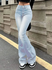 Vintage High Waist Flare Jeans Stretchy Bootcut Tight Denim Pants Bell Bottoms Casual Slim Fit Trousers