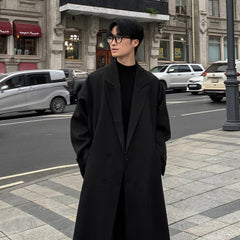 Trench Coat Korean Overcoat Male Long Windbreaker Streetwear Trench Outerwear Black/Gray/Coffee