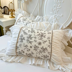 1 Piece Ins Romantic Pillowcase Princess Ruffle Pillow Cover Cotton Cloth Print Pillow Case Floral Design Cushion Covers
