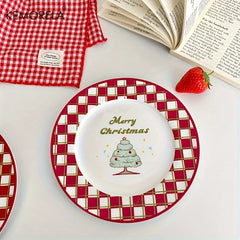 Christmas Ceramic Plate with Cups Platter Serving Tray Porcelain Dish