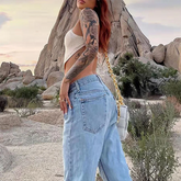 Wide Leg Baggy Jeans Lady Vintage Punk Low Rise Waist Loose Denim Pants Streetwear Trashy Long Skater Trousers