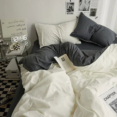 Solid Color Double Washed Cotton Bedding 4 Pieces Set Student Dormitory Bed Linen Duvet Set Bed Suit
