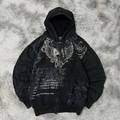American Oversized Pattern Printed Zipper Hooded Sweater Y2K Gothic Harajuku Hip Hop Couple Hoodies