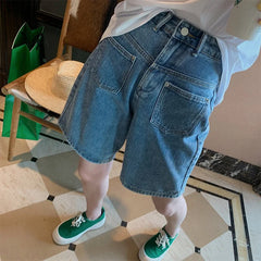 plus Size Denim Wide Leg Shorts Loose Fit Slimming Straight Cut Five-Quarter Trendy Blue Jeans Casual Shorts