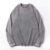 Plus Size Washed Pure Cotton Long Sleeve T-Shirt European Style Oversized round Neck Big Size