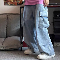 Baggy Jeans Oversize Cargo Korean Black Wide Pants Streetwear Hip Hop Harajuku Male Straight Denim Pants
