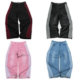 Y2K Baggy Jeans Embroidered Striped Harajuku Sweatpants Hip Hop streetwear Casual wide leg Denim Pants