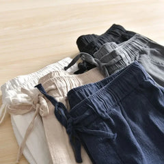 Cotton Linen Casual Pants Baggy Streetwear Joggers Sports Trousers Solid Color Long Straight Trendy Pants