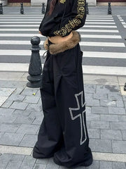 American Style Frayed-Edge Cross Casual Pants Trendy Hip-Hop High-Street Sweatpants Millennial Retro Y2K Pants