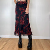 Combhasaki Y2K Retro Vintage Floral Printed High Waist Ruffled Elegant Elastic Waist Long Skirts Street Style Bottoms