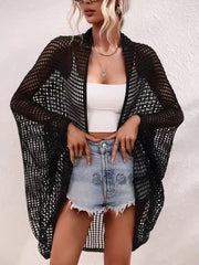 Openwork Open Front Longline Cover Up Crochet Knit Cardigan Sweater