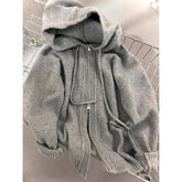 Hooded Knitted Cardigan Korean Zipper Sweater Outerwear Long Sleeve Knitwear Streetwear Casual Jumpers New