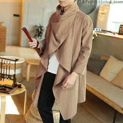 Personality Retro Long Irregular Capes Shirts Leisure Holiday Beach Cotton