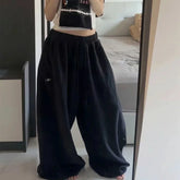 American Retro Hip-Hop Oversized Black Casual Sweatpants Korean Streetwear Loose Jogging Pants High Waist Wide-Leg Pants