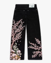 American Retro Patchwork Knight Cherry Blossom Denim Pants Y2k Vintage Baggy Straight Wide Leg Jeans Street Clothes