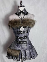 Gothic Retro Fur Trim Corset Design Suit Y2k Slim Lolita Elegant 2 Piece Sets Korea Style Chic Outfits